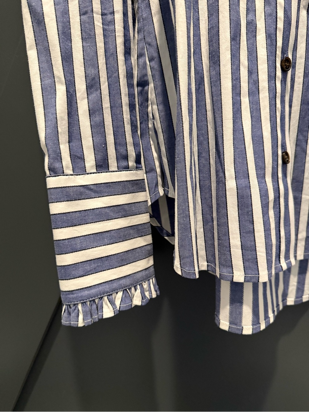 Veronica Beard Holli Blue and White Striped Ruffle Collar Button-Down Shirt - Picture 7 of 8
